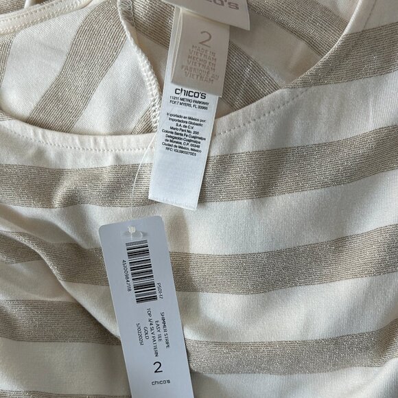 Chico's metallic gold & cream striped knit top, size 2 (like a 12) festive (NWT) - Picture 9 of 12